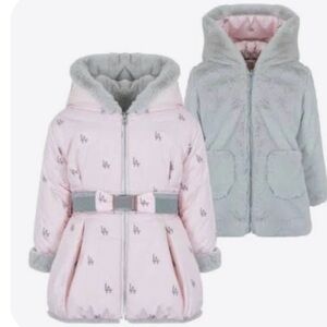 Reversible Pink & Gray Hooded Kids' Puffer Coat